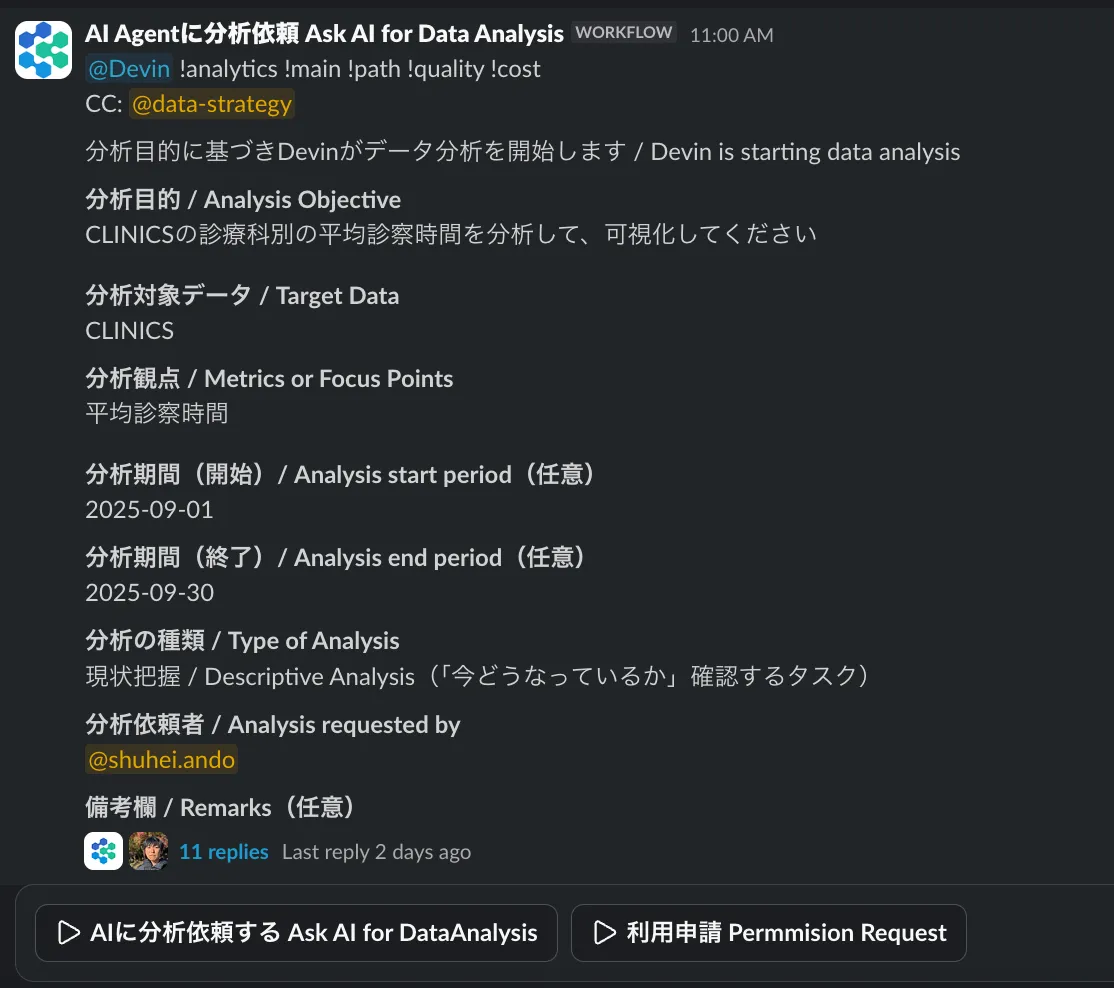 Slackでの分析依頼フォーム
