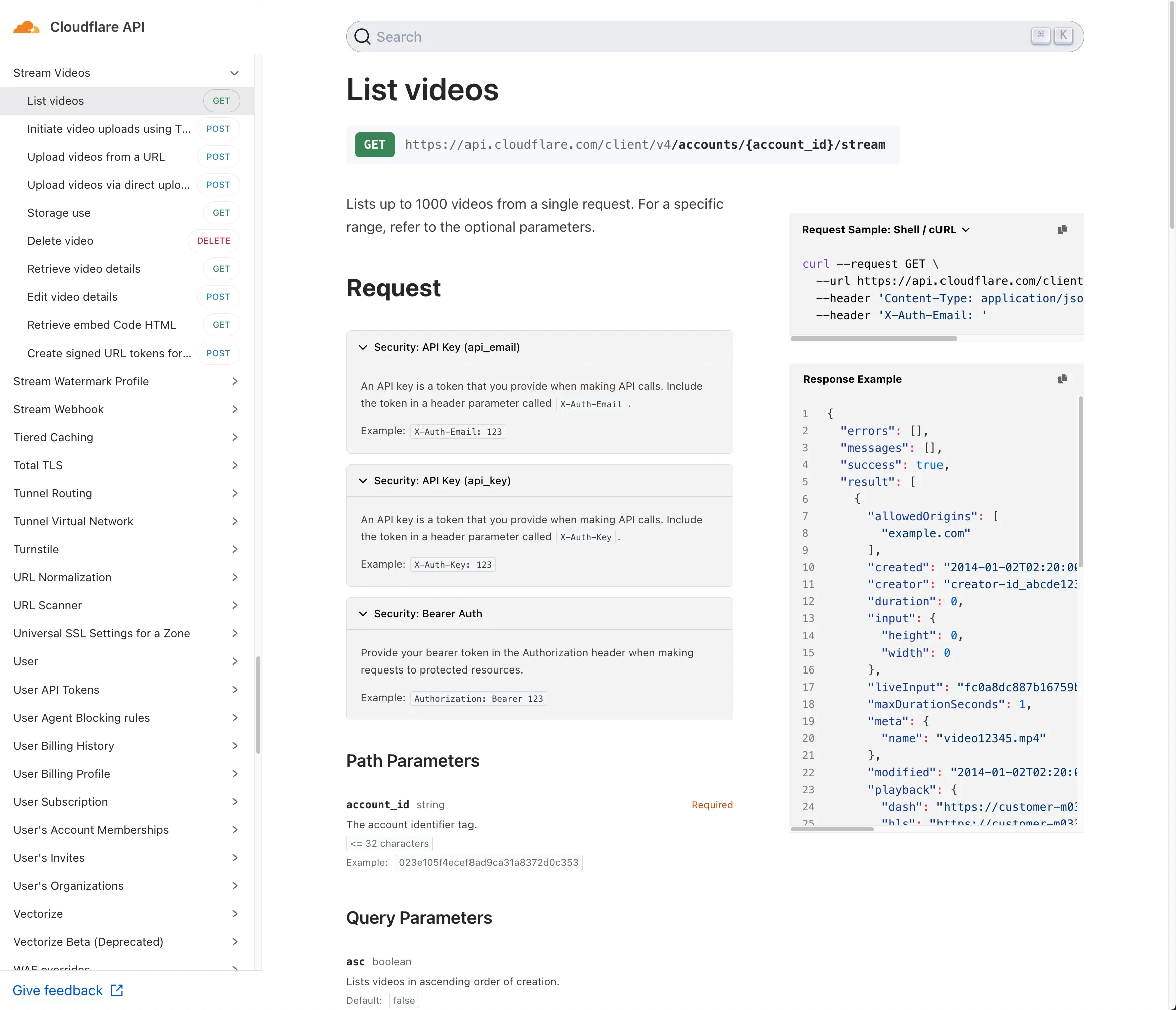 Cloudflare Stream API Reference