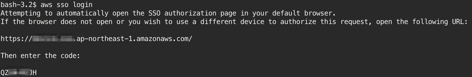 ターミナルでsso login